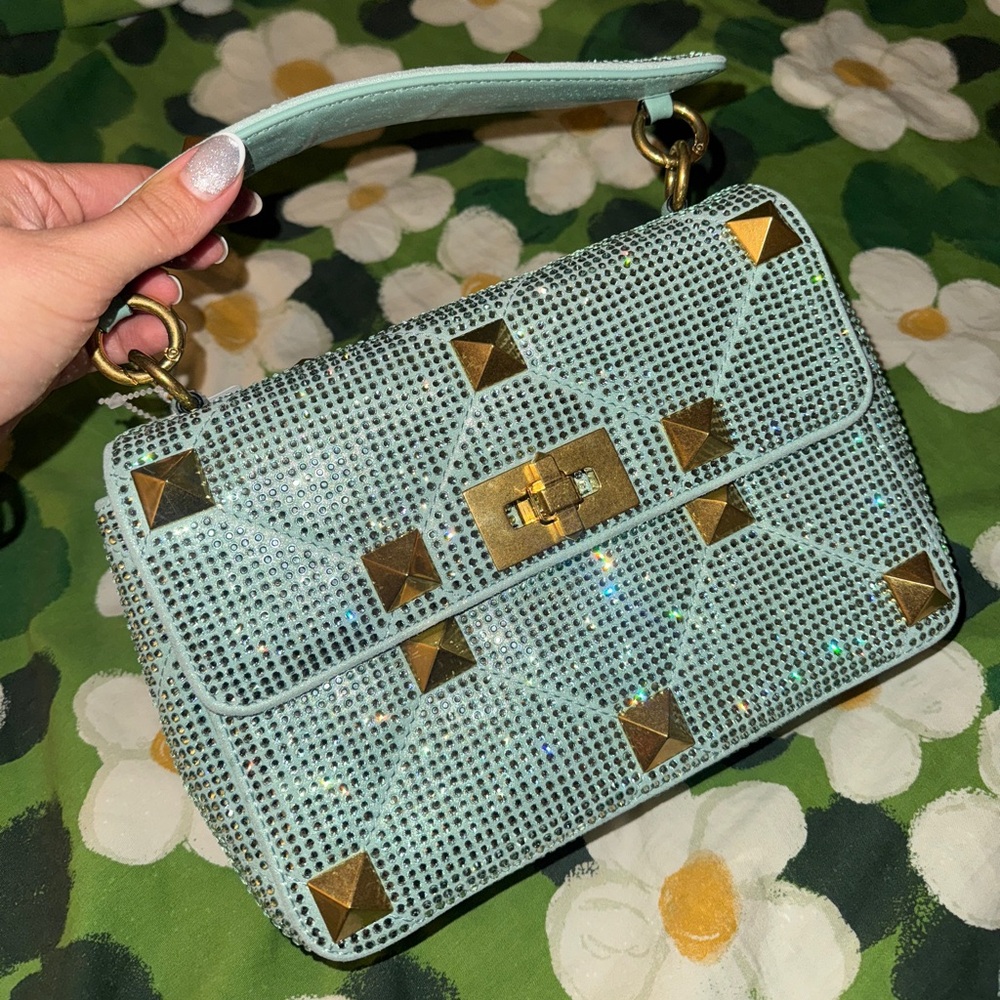 Valentino green Roman Stud bag with crystals